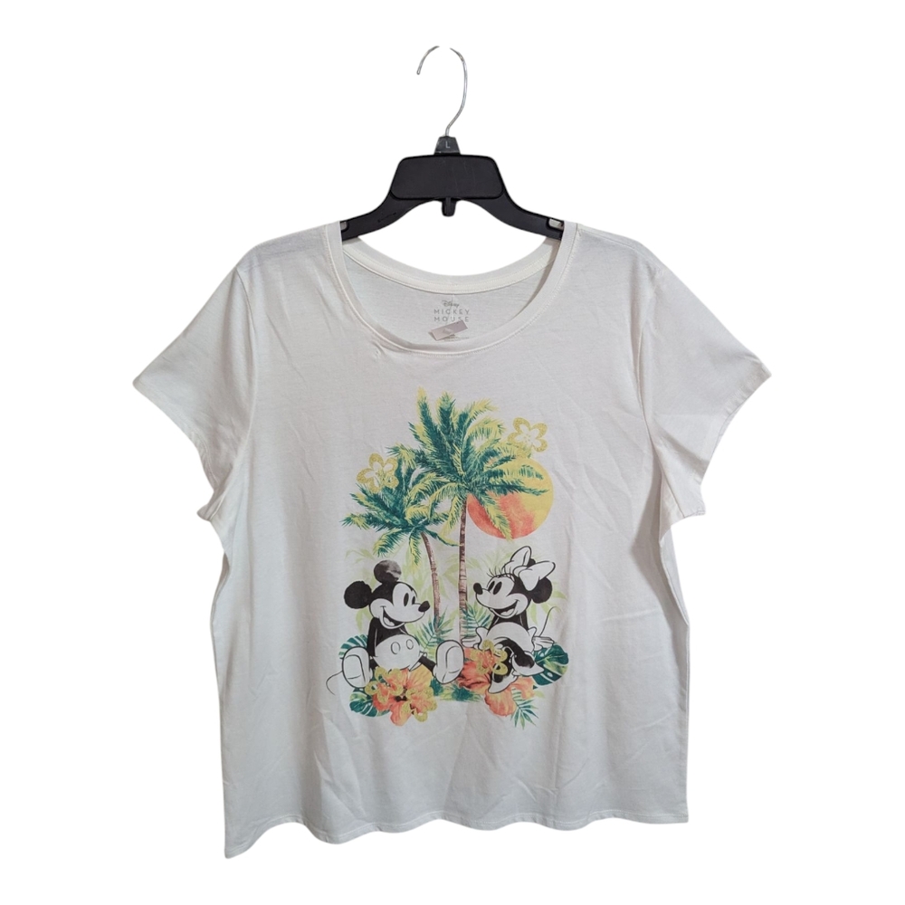 Disney Women's White Graphic T-Shirt XL Minnie Mickey Mouse Palm Tree W-384